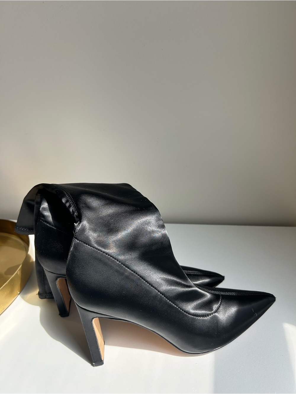 Sigerson Morrison Black Satin Draped Pointed-Toe Boots Size 7 - Picture 3 of 8